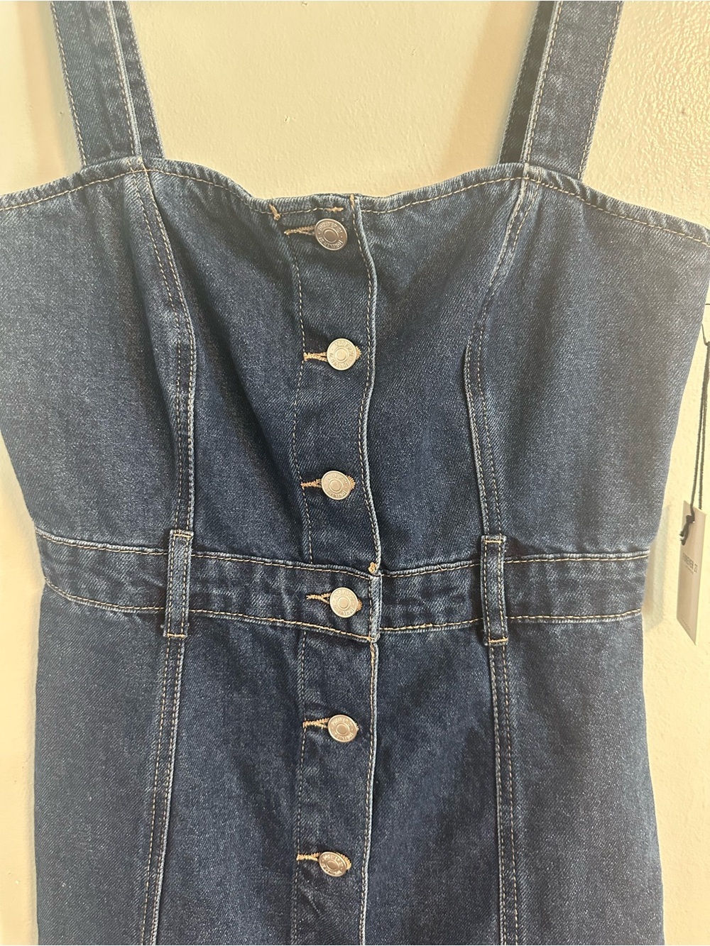 Forever 21 Dark Blue Denim Button-Front Jumpsuit Dress Size M